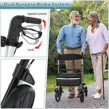 IsEasy Rollator Walker For Seniors, Lightweight Foldable Walker With Seat Supports 250lb, 8" Big Wheels For All Terrain, Dual Height Adjustment, Aluminum Walkers With 5" Ultra Backrest For Seniors, Silver - Silver - View 9