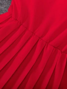 BASUSARRI 2pcs/Set Girls' Strawberry Decor Cardigan Dress With Button, Sleeveless Elegant Pleated Dress Suitable For Spring Autumn, Fashionable Casual Outfit For Birthday Party, Daily Wear