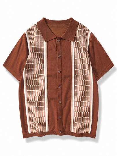 2 件套复古提花针织 Polo 领衬衫和短裤，休闲套装，海岛度假风格，适合送给丈夫/男朋友的礼物