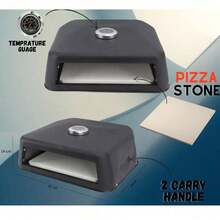 Grill Top BBQ Pizza Oven | Pizza Stone Included | Temperature Gauge,Carry Handle - Black - View 9