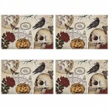 Juego de 4/6/12 manteles individuales - Estampado de calabaza de terror, bruja y murciélago - Manteles individuales impresos creativos, resistentes al calor, decoración de mesa de cocina para Halloween, decoración de habitación, decoraciones de mesa para fiestas, mejorando la atmósfera festiva