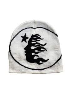 1pc Face Pattern Knitted Beanie, Casual Skull Cap, Warm Sports Hat For Cycling Skiing, Unisex Couple, Holiday Gift