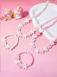 2 件套女孩蝴蝶串珠手链和项链首饰套装，适合女孩生日节日的精美礼物 - 均碼 - 查看 2