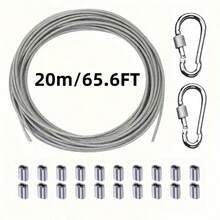 1.5mm Steel Wire With 20pcs Double Hooks, Steel Wire Rope Suitable For Outdoor Tent Ropes, Drying Ropes, Pet Dog Leashes, Camping Equipment - Silver - View 4