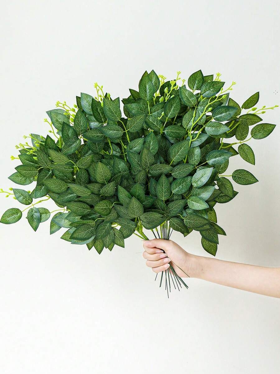 1/4/8/16PCS Italian Russian Green Plant Stems Artificial Silk Green Plants For DIY Wedding Arch Bouquet Filling Table Center Decoration Home Decoration Party And Holiday Decorations Fall Decoration Halloween Decoration Christmas Decoration Boho Style - Green a - View 1