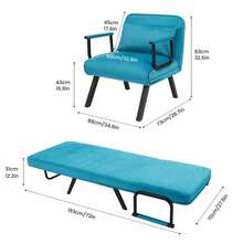 Convertible Single Folding Sofa Bed Sleep Chair W/ 6 Positions Adjustable Backrest - Blue - View 3