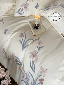 3pcs Elegant Embroidered Orchid Duvet Cover Set (Without Filler)