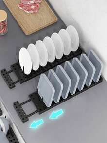 抽屉式收纳架，防滑隔层，可放置碗、盘子、便携式洗碗盆，自由组合搁板，灰色/白色，1 件/2 件