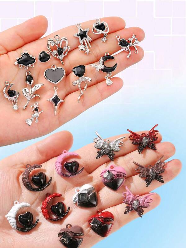 Halloween Pendant DIY Accessories Set, Dark Series With Blood Red Spider, Bat, Heart, Butterfly, Spiral Cross, Red Heart, Gradient Lacquer DIY Bead Earrings Necklace Keychain Making Supplies, Random Style