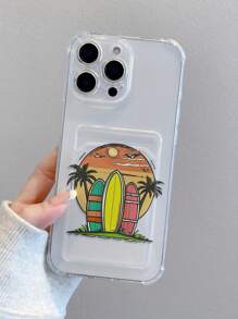 1 pieza Funda de teléfono creativa con tema de playa y océano, con patrones de árbol de coco, sol, nube y monopatín, de material TPU transparente, adecuada como regalo, compatible con iPhone XS/XS Max/XR/11/12/13/14/15/16 Pro/Pro Max/14/15/16 Plus