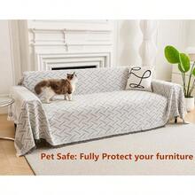 Loveseat Cover Sheet Blanket, Cotton Woven Reversible Anti Slip Cushion Covers 2 Seater Couches With Armrest, Living Room Furniture Decor Slipcovers Protector Pets - 灰白色 - 查看 4