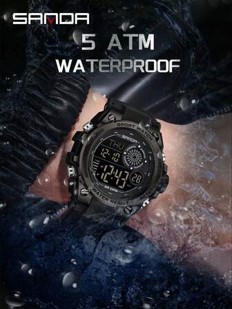 SANDA. SANDA 时尚电子表顶级品牌G款数字手表男士健身多功能计时闹钟防水户外运动手表男式LED电子表