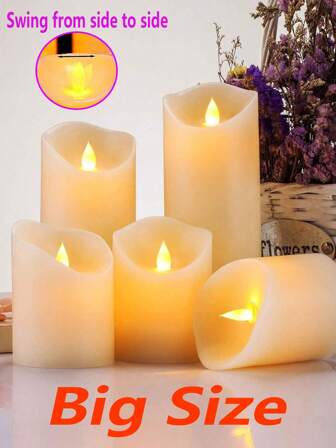 3pcs Large Plastic LED Candles Outdoor Waterproof Flameless Candles Battery Powered LED Flickering Columnar Candles Long-Lasting Plastic Wedding Candle Table Candle Lamp Suitable For Restaurants Bars Home Decor Valentine's Day Confession Atmosphere Candle Lamp Couple Dining Candle Lamp,1/3pcs