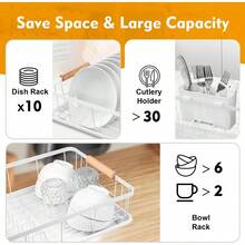 New Dish Drainer Rack For KitchenMetal Dishes Drying Rack With Drip Tray Cutlery Holder Wooden HandlesDraining Board Racks 43x31x12cmWhite - White - View 2
