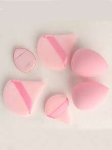 6pcs Makeup Sponge Set, Including 2 Makeup Sponge, 1 Mini Triangle Makeup Sponge, 2 Triangle Powder Puffs, 1 Finger Makeup Sponge, Suitable For Loose Powder And Foundation - Pink - View 3
