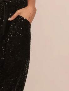 Womens Glitter Sequin Pants Drawstring High Waist Wide Leg Pants Hip Hop Trousers Streetwear Y2K Stripe Print Lounge Pants Straight Wide Leg Pajama Pants Drawing Loose Fit Trousers Comfy High Waist Pants Casual Gingham Soft Pants - 黑色 - 查看 3