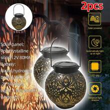 NetHong NEW 2Pcs Solar Powered LED Light Lantern Hanging Outdoor Garden Lamp Yard Decor UK - Black - View 4