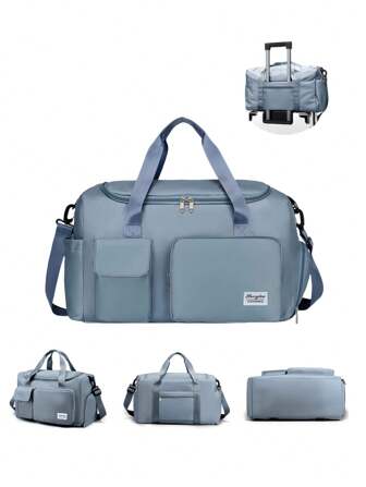 1 件 35L 健身包、瑜伽斜挎包、带鞋隔层和湿衣服隔层的运动包、蓝色牛津布耐磨、带干湿口袋的旅行包、轻便的随身手提包、适合男女训练旅行、健身、游泳和飞机商务度假的周末过夜包