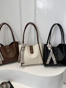 2 قطعة حقيبة كبيرة السعة لسيدات الستخدام اليومي ، حقيبة كورية عصرية للكتف ، حقيبة رفيعة الجودة ، حقيبة كتف من البولي يوريثان مع حقيبة داخلية