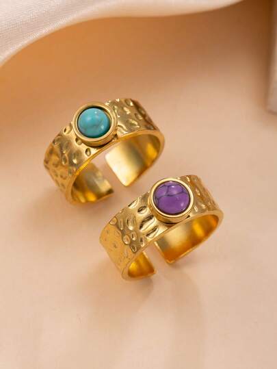 1pc Fashionable Luxury Oil Pressure Multi-Layer Pentagram Blue & Purple Turquoise High-End Open Ring Suitable For Women's Daily Wear And Party