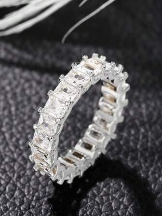 1 Pc Pretty Cubic Zirconia Ring For Women For Wedding Engagement Anniversary Party Jewelry Valentine's Day Gift