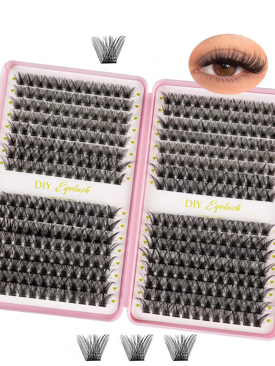 MEM 384片假睫毛套装，DIY睫毛嫁接，长款混合单根睫毛簇，大容量DIY睫毛嫁接入门套装，柔软舒适，易于使用，睫毛簇，单根睫毛，假睫毛