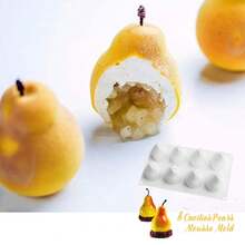 这款硅胶模具适合制作水果慕斯蛋糕，也可用于烘焙法式糕点，例如水果慕斯蛋糕、甜点、巧克力糕点、水果布丁、果冻和冰淇淋。它还可以用来制作圣诞夜、情人节和婚礼等场合的蛋糕装饰。这款模具不粘且易于脱模，形状包括苹果、芒果、香蕉、桃子、椰子、榛子、橄榄、草莓、樱桃、覆盆子、可可、橙子和柠檬。