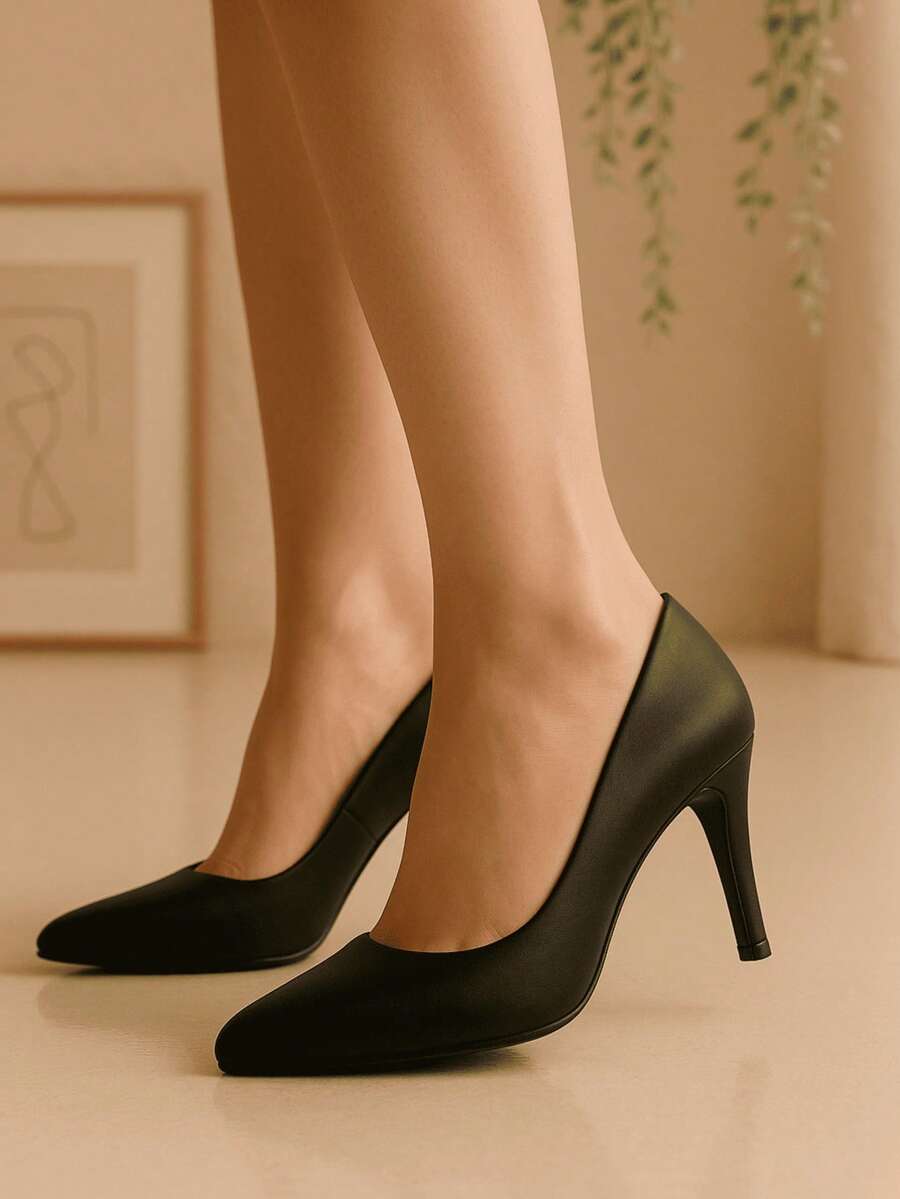 Mozione Women's Scarpin High Thin Heel Shoe 174 - màu đen - Xem 1