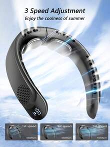 1 件挂颈风扇，带数字显示的颈扇，户外夏季降温风扇，可充电 4000mAh 挂颈风扇，带 3 速风力