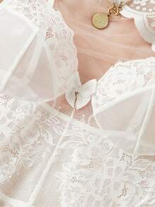 女士情人节白色睡裙，蝴蝶结装饰，V领，露背薄纱，性感内衣，白色女士连衣裙，新娘婚纱，浪漫性感连衣裙 - 白色 - 查看 9