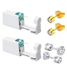 2 pezzi Set piercing orecchie monouso con punte integrate, 2 pezzi orecchini con zirconia cubica - Kit sicuro per piercing delle orecchie