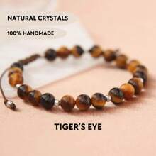 1pc Handmade Adjustable Tiger Eye Beaded Bracelet, Men's Bracelet, Crystal Handmade Jewelry Father's Day Gift Creative Godfather Gift Boyfriend Gift Gemstone Bracelet