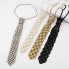Pearl Tie Woven Hollow Bead Scarf Scarf, Neck Decoration Collar, Retro Matching Shirt Hollow Fake Collar Accessory Korean Style Draweye Pearls Tie Long Necklace Choker Hyperbole Crystal Neck Tie
