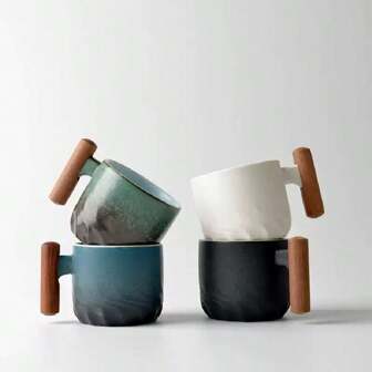 70ml陶瓷复古咖啡杯办公室水杯滤茶杯木柄咖啡杯手工茶具咖啡杯生日礼物