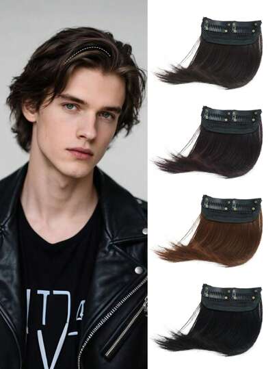 Men's Wig With Increased Hair Volume On The Top Of The Head, Synthetic Fiber Fluffy Hair Root Seamless Invisible Small Piece Pad Hair Piece High Bun Artifact, Suitable For Daily Wear