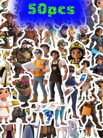 50 pièces Ensemble d'autocollants de personnages de fantasy de dessin animé, cadeau parfait pour les bagages, les cahiers, les coques de téléphone, la guitare, les planches à roulettes, le scrapbooking, les récompenses scolaires, les anniversaires de vacances