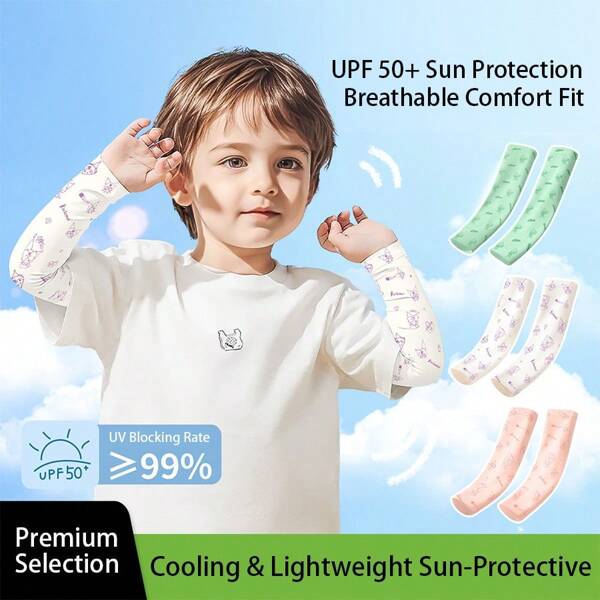 1 Pair Kids Cooling Ice Silk Arm Sleeves, Breathable UV Protection