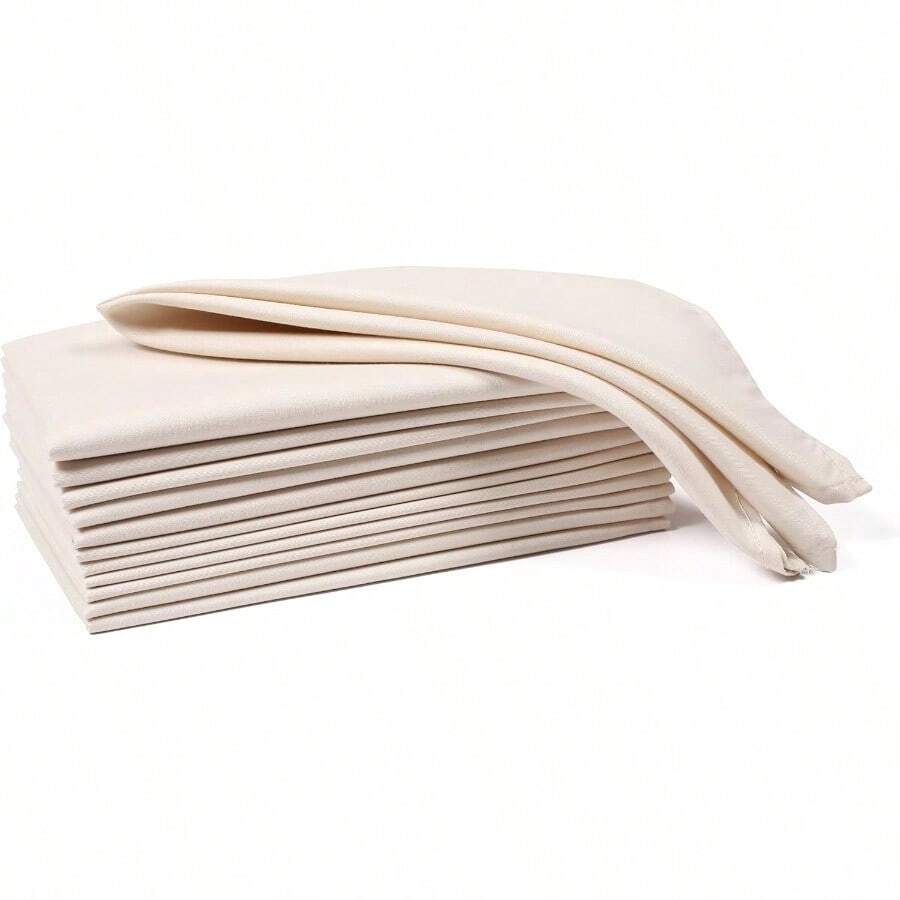 Servilletas De Tela Con Bordes Con Dobladillo 18 X 18 Pulgadas Lavables 100% Poliester Suaves Y Comodas Reutilizables Para Bodas Fiestas O Uso Diario Juego De 12 Beige Almendra - AlmendraBeige - View 1