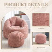 Sofa Bed Bean Bag, Comfortable Recliner Chair With Footrest, Breathable Chenille Fabric, Side Pockets