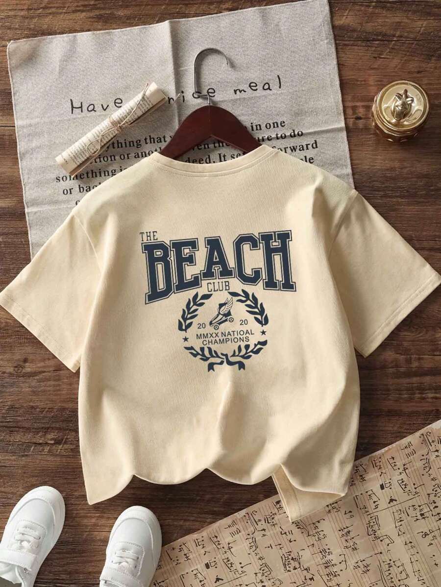 Camiseta de manga corta con cuello redondo y estampado gráfico informal para niñas preadolescentes, top de verano