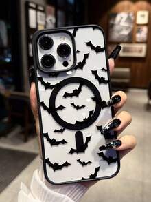 Funda de teléfono magnética inalámbrica de carga con patrón de murciélago negro de estilo gótico, funda protectora de teléfono Apple transparente, regalo de fiesta compatible con iPhone 16 15 14 13 12 11 Pro Max - Multicolor - Ver 2