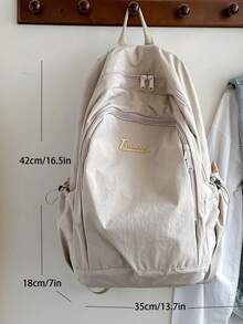 1 件简约大容量刺绣字母背包，多层设计适合旅行、度假、装衣服、书籍、笔记本电脑