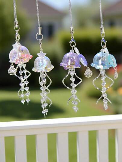 1 pièce Porte-clés à chaînette de téléphone arc métallique romantique en méduse transparente, convenant pour étui d'écouteur, pendentif de téléphone. Accessoire d'étui de téléphone d'été