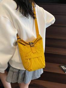 Foldable Lightweight Nylon Crossbody Shoulder Bag, Casual & Versatile For Women, Mobile Phone Pouch, Adjustable Strap, Zipper Closure, School/College Style, Mini Woven Strap Fabric Bag - Multicolor - View 5