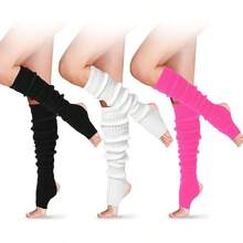 Long Leg Warmers Women 24 Inch Over Knee Knit Ribbed Leg Warmer Stirrup Yoga 80s Party Dance Ballet Supply - 玫紅色 - 查看 1