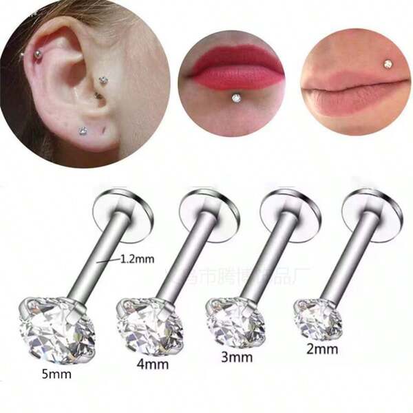 Jewelry 16G Stainless Steel 3mm CZ Lip Studs Labret Monroe Nose Tragus Helix Ear Piercing Jewelry