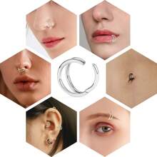 2pcs 316L Stainless Steel Double Layer Seamless Nose Rings, Hoop Nose Rings, Ear Cartilage Hoops, European&American Style