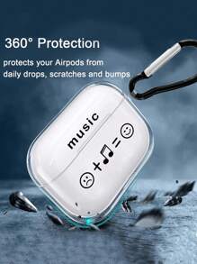 笑脸和字母印花耳机盒，透明耳机盒，带 1 个钥匙扣，兼容 AirPod 保护套、耳机、Pro（第二代）、3、Pro、1/2、4 - 創意音樂表情塗鴉 - 查看 4