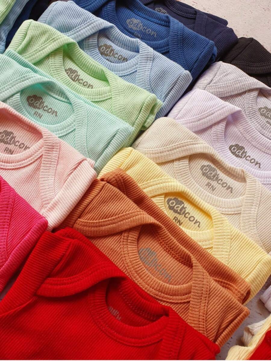4 Pieces Kit Long Sleeve Baby Bodysuit High Quality Ribbed Knit Boy Or Girl - 藍色 - 查看 1