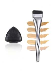 Traceless Flat-Head Foundation Brush, Ultra-Thin Foundation 4-In-1 Liquid Foundation Artifact Powder Puff, Professional Multi-Purpose Eyebrow Brush With 3D Effect, 1 Large Makeup Powder Puff + 2 Smooth Foundation Brushes + 1 Large Palette, Straight-Shaped Foundation Brush, Mask Brush, Flat-Head Liquid Foundation Brush, Thin, Traceless And Powder-Free Makeup Brush, 1/2/3/4-Piece Makeup Brush Set